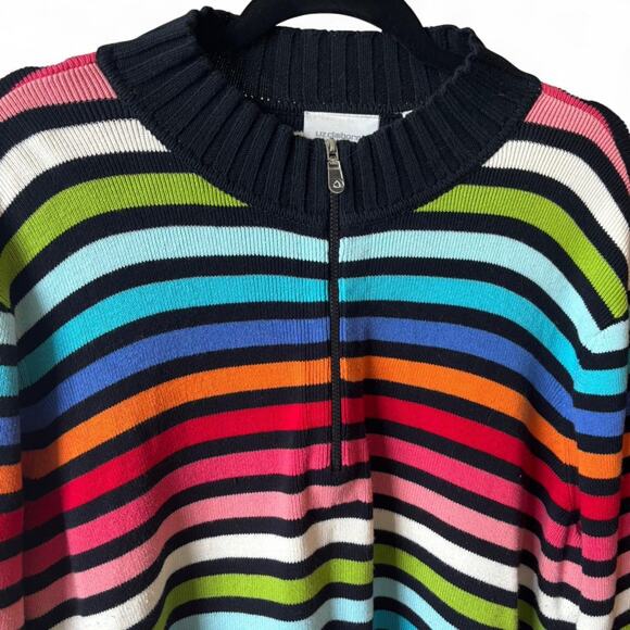 Liz Claiborne Woman 1X Multicolor Stripe Quarter Zip Sweater Knit Pullover - Picture 5 of 7